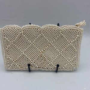 Vintage Cream Faux pearl Beaded Clutch/Purse Made In Japan iPhone 11 Fits in bag